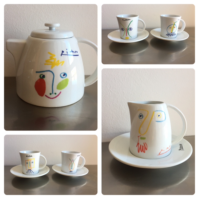Pablo Picasso (after) - Set of 4 Coffee Cups with Saucers, 1 Teapot and 1 Milk Jug, Tognana Ceramics