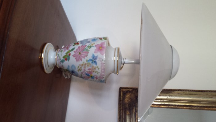 Porcelain lamp - Carpie' Sele Art - with opal glass shade. With two light socket - signed Carpie’