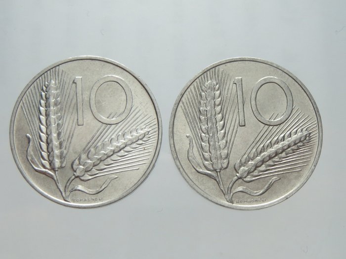 Republic of Italy - 10 Lira, 1952 and 1955, "Ear of wheat" 