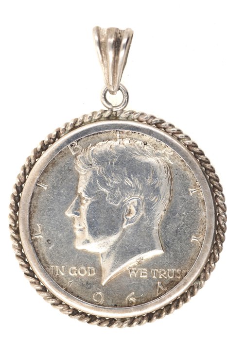835 silver pendant with "half dollar - coin" JFK Liberty 1964 - Ø 34.51 mm