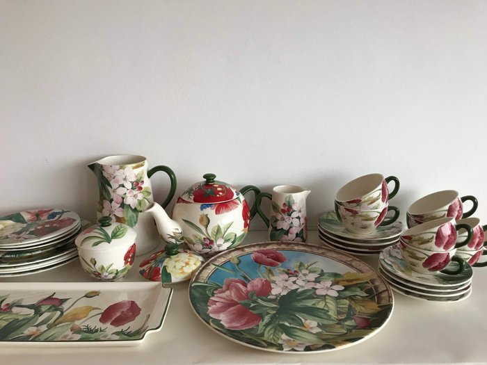 Gien, Volupté set of tableware, 33 pieces, teapot, cups and saucers plates, dishes, etc.