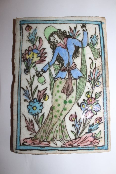 Antique ceramic tile decorated with a woman - Iran - second half of the 18th century