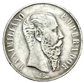 México - 1 peso - Maximiliano, ceca de México. 1866 - Plata