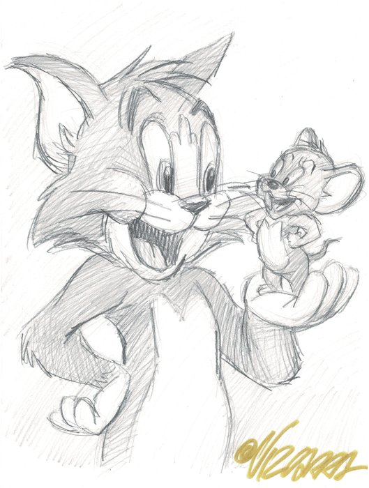 Tom & Jerry - Original Sketch - Joan Vizcarra - First edition. 