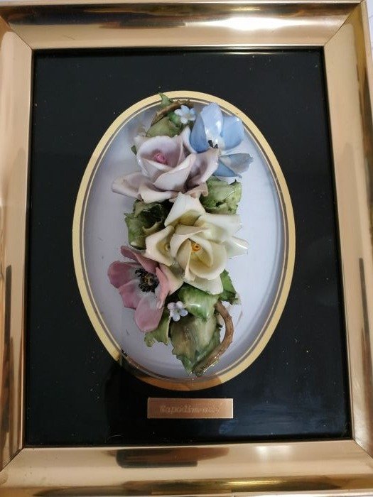Capodimonte - Cornice di fiori a rilievo - Porcellana e cristallo