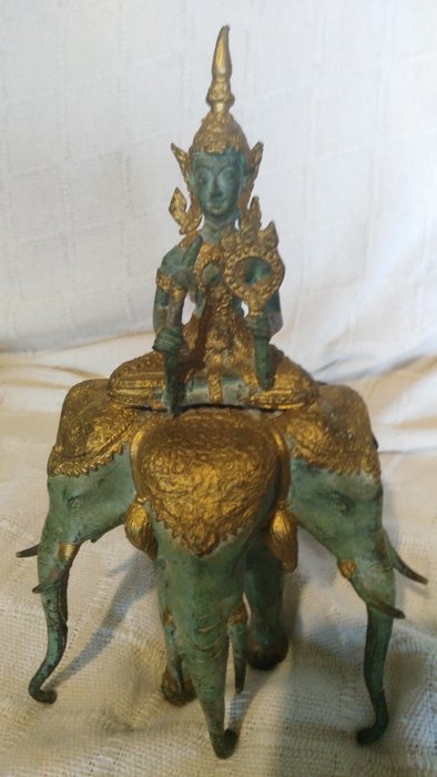 Bronze Airavata - three headed elephant with Indra God - Thailand - late 20th century