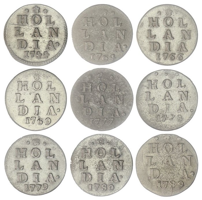 Netherlands - Holland - Dubbele wapenstuivers of 2 Stuiver 1744/1789 (9 verschillende) - 银