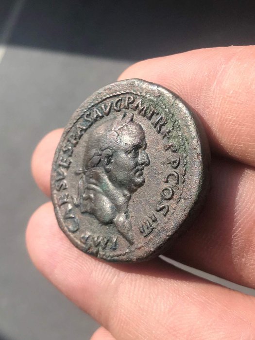 Roman Empire - Sestertius with Vespasian (69–79 AD). Rome Mint, issued in 71 AD - PAX AVGVSTI