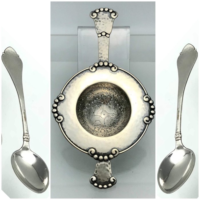 Christian F. Heise (1904-1932) - silver strainer and spoons - Denmark - ca. 1920