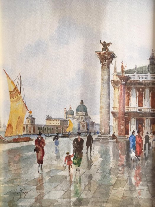 Alberto Rossi (1858-1936) Signed watercolour - Venice - Italy