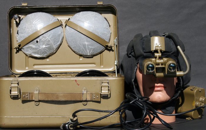 Soviet Army Russian CCCP infrared night vision goggles with tank helmet type PNV-57 in box including the rare IR lamps