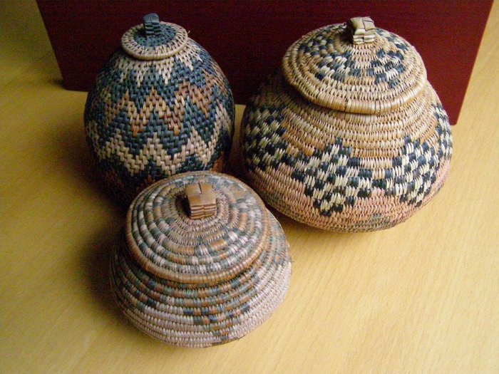 Three braided wicker baskets-ZULU-South Africa