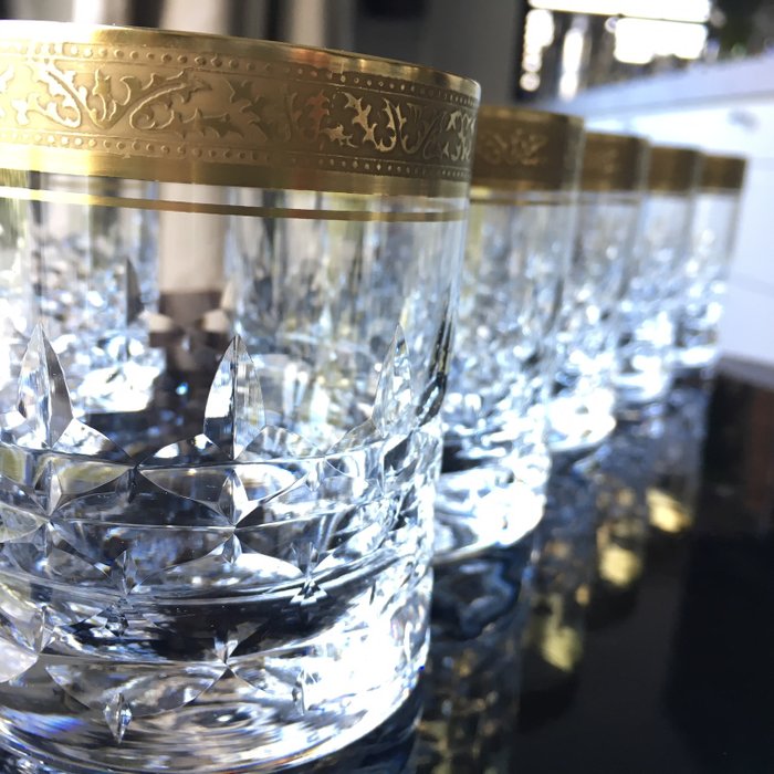 Set Whiskygläser mit 24 Karat Goldrand - Bleikristall geschnitten