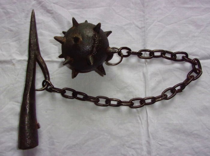 battle flail of late 18th or early 19th century in cast iron rare from high medieval era