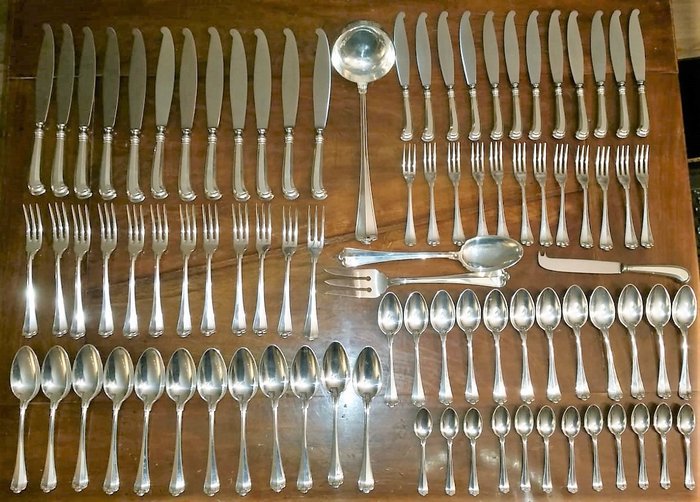 Cutlery set of 88 pieces in silver 800 and in San Marco style - Italy - 1900-1949