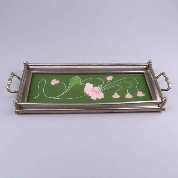Art nouveau behind glass painted tray