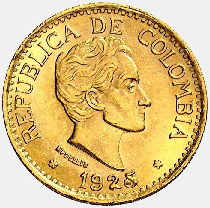 Kolumbia - 5 pesos - República de Colombia, Medellin, 1925 - Kulta