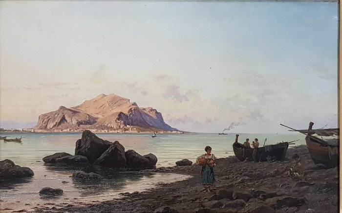 Ettore De Maria Bergler (1850-1938) - Marina di Palermo con Monte Pellegrino