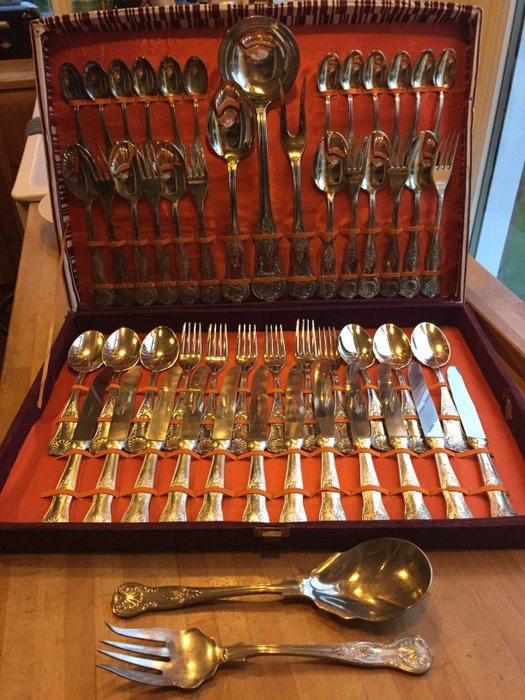[A.P.] vintage Italian silver plated 53-piece cutlery - King pattern - Silver plated