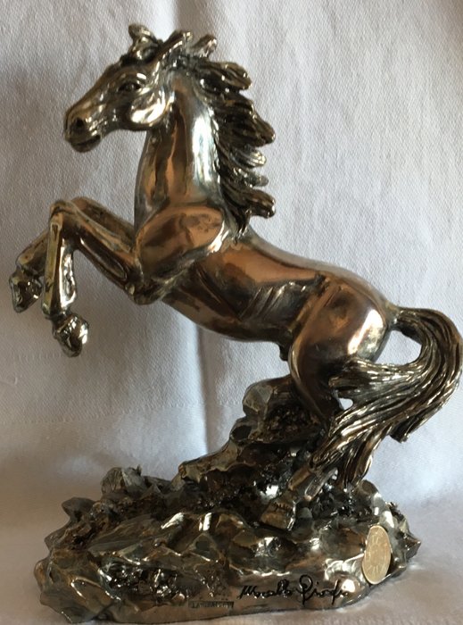 Marcello Giorgio - Escultura rampante caballo - Chapado en plata
