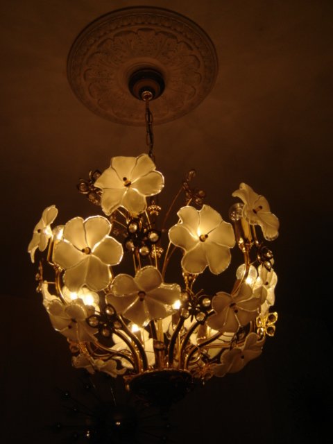 复古镀金挂灯，穆拉诺风格的花朵