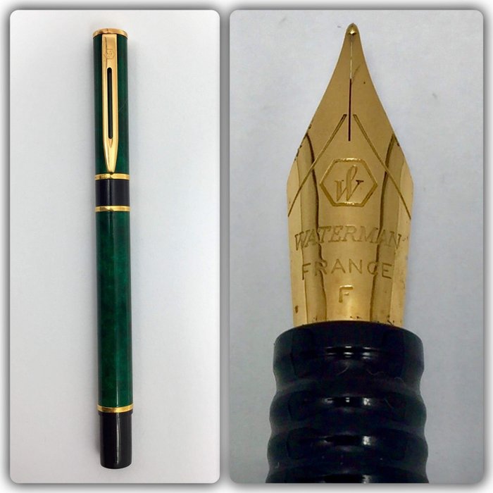 Vintage - WATERMAN Centurion Fountain Pen, Green Marble with Gold Plated Trim- France 