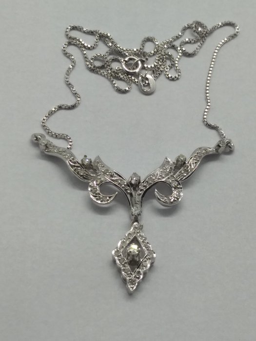 Vintage - Halskæde - Hvidguld - 0.35 ct - Diamant