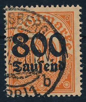 Duitse Rijk 1923 - Armenwet postzegel, 800 duizend op 30 pf met watermerk 1 (diamanten) Michel 95 y geprüft Infla Berlin (10)