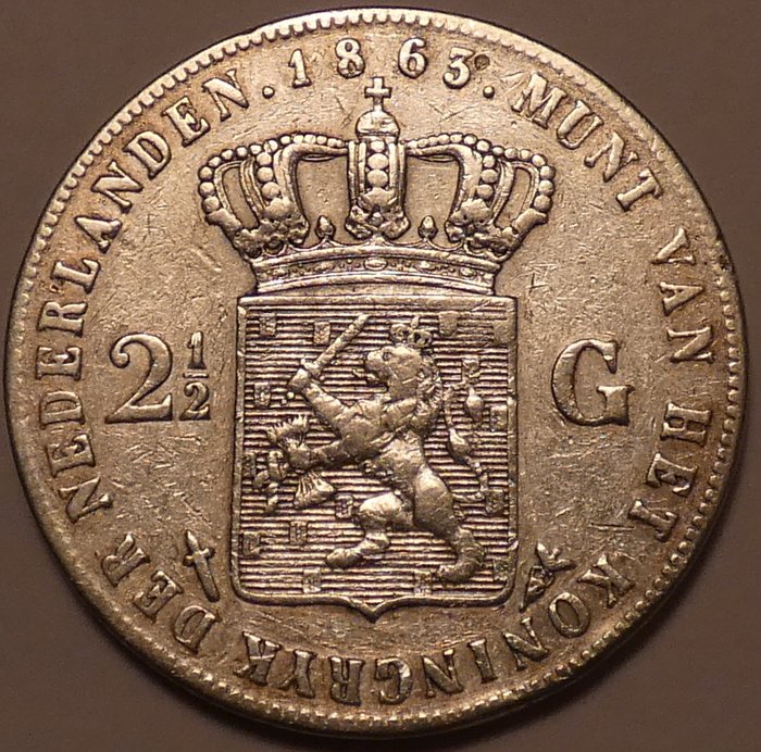 The Netherlands 2 1/2 Guilder or Rijksdaalder 1863 Willem III - Silver