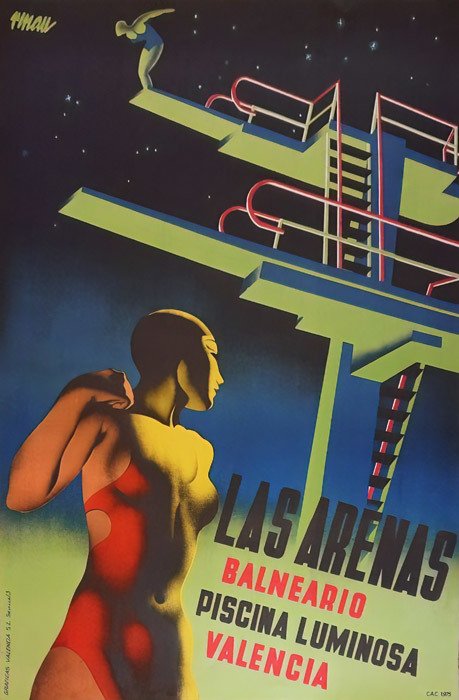 Renau - Piscina Luminosa de Valencia - Diseño original de 1935- Reimpresión posterior