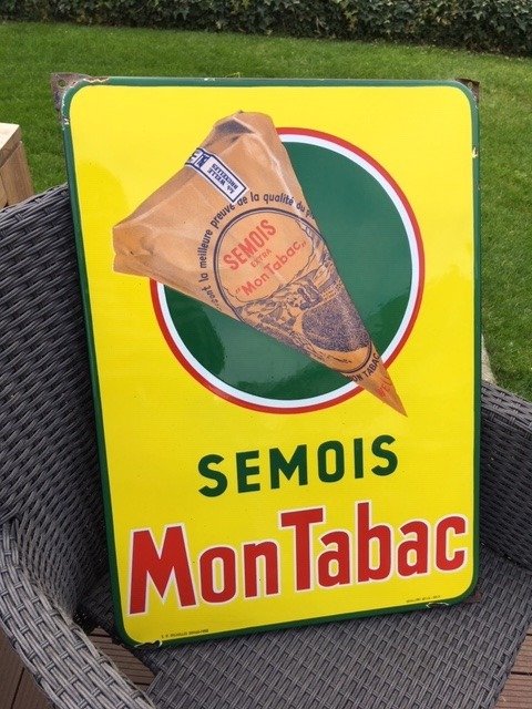 Emaille reclamebord "Semois" Mon tabac 1953, skilt - emaljeret