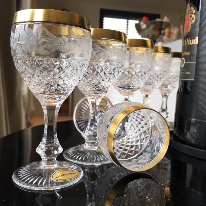 Klokotschnik - porto - verres à vin de dessert, bord d'or - Ensemble de 6 - 30% de cristal au plomb