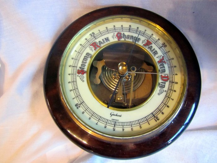 Gischard Aneroid Antique German Barometer - Wall Weather Station Vintage Barometer Oak - 黄铜/玻璃