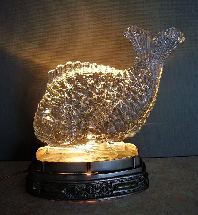 Charles Graffart  - Val Saint Lambert -crystal carp, Table Lamp
