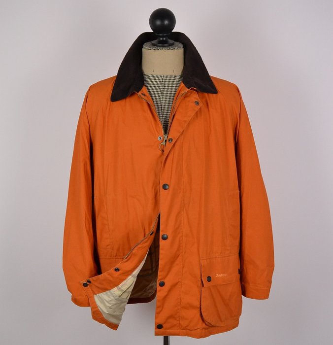 orange barbour coat
