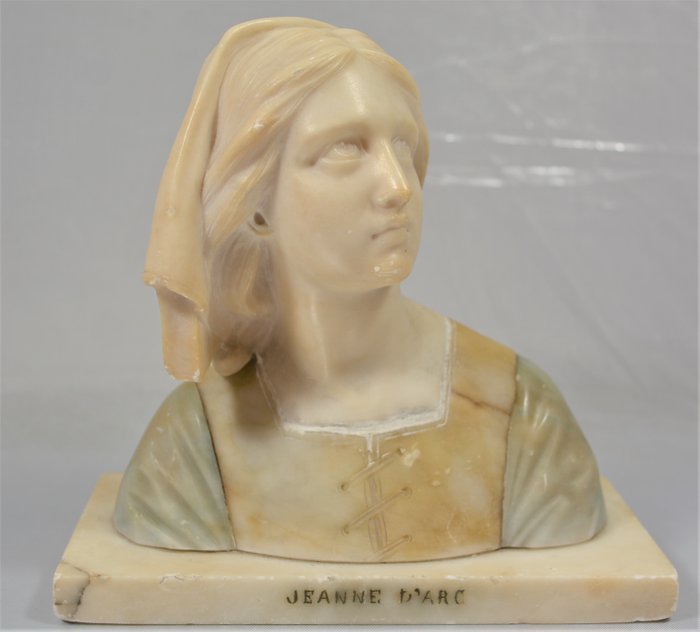 Jeanne d'Arc bust in marble and alabaster after Henry Chapu