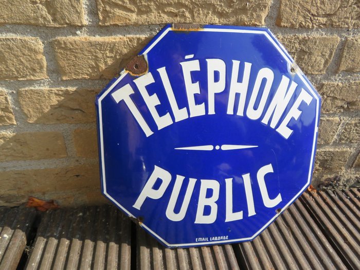 Téléphone Public - znak emaliowany - Email Laborde - 50s / 60s