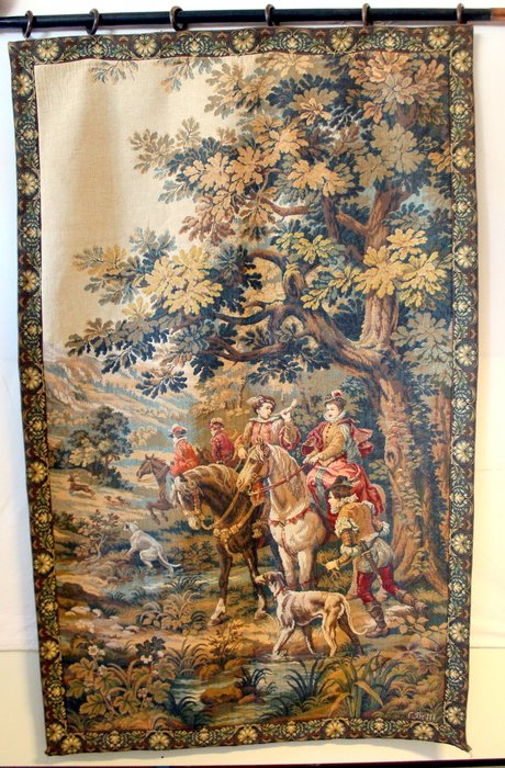 JP Panneaux Gobelins Paris Gobelin wandtapijt met Middeleeuws jachttafereel - 壁飾掛毯