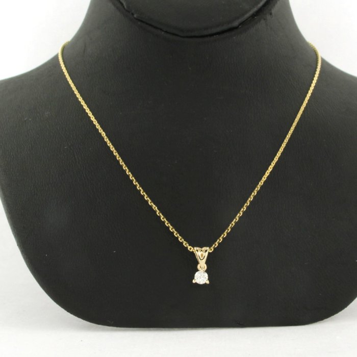 - No reserve - 14 kt yellow gold anchor necklace with a gold solitaire ...