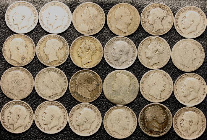 Groot-Brittannië - 6 Pence 1688-1918  (24 pieces) - Zilver