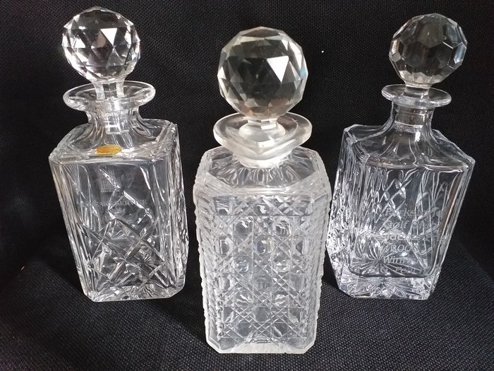 Royal Brierley  - Royal Brierley square crystal whisky decanters - Group of 3