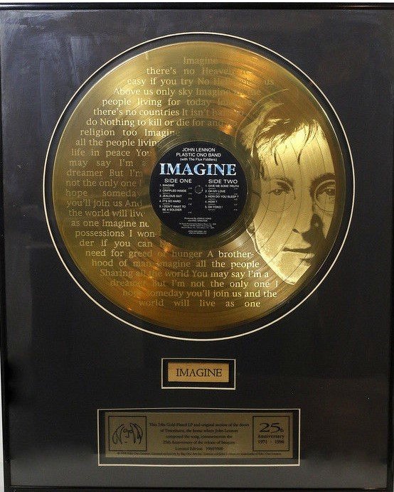 John Lennon Imagine Record 24Kt Gold Plated Framed With Door Piece