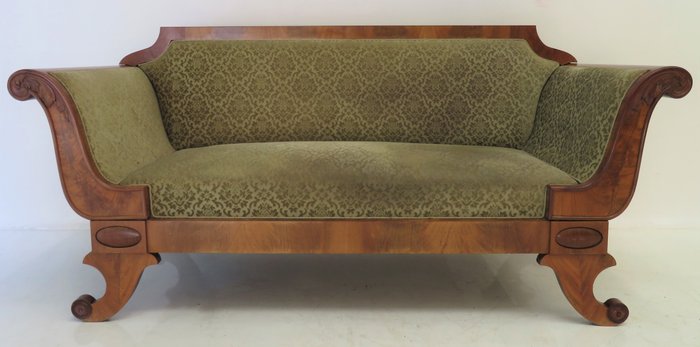 Sofa w stylu biedermeier - Mahoń, Welurowa - Druga połowa XIX wieku