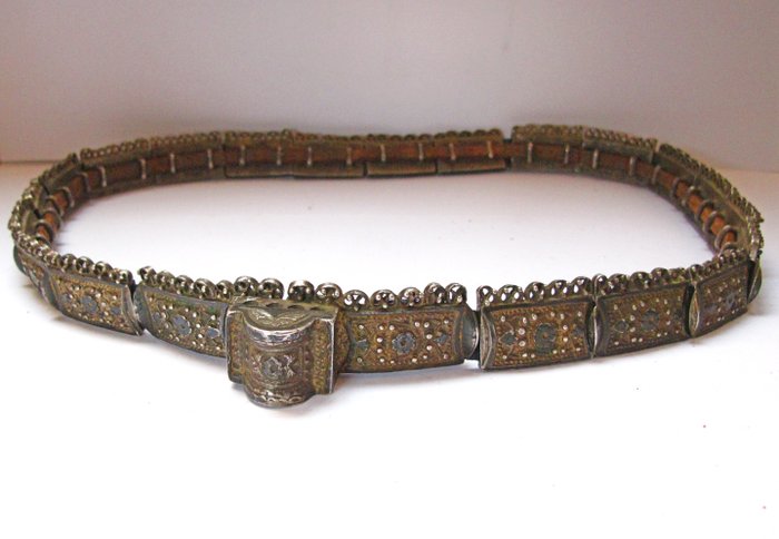  Russian niello silver belt, collection piece! - .875 (84 Zolotniki) silver - Russia - 1900-1920
