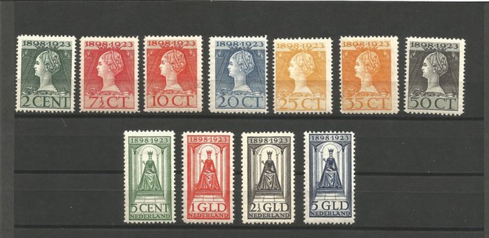 Paesi Bassi 1923 - Serie completa francobolli anniversario - NVPH 121/131 (met 2 certificaten)