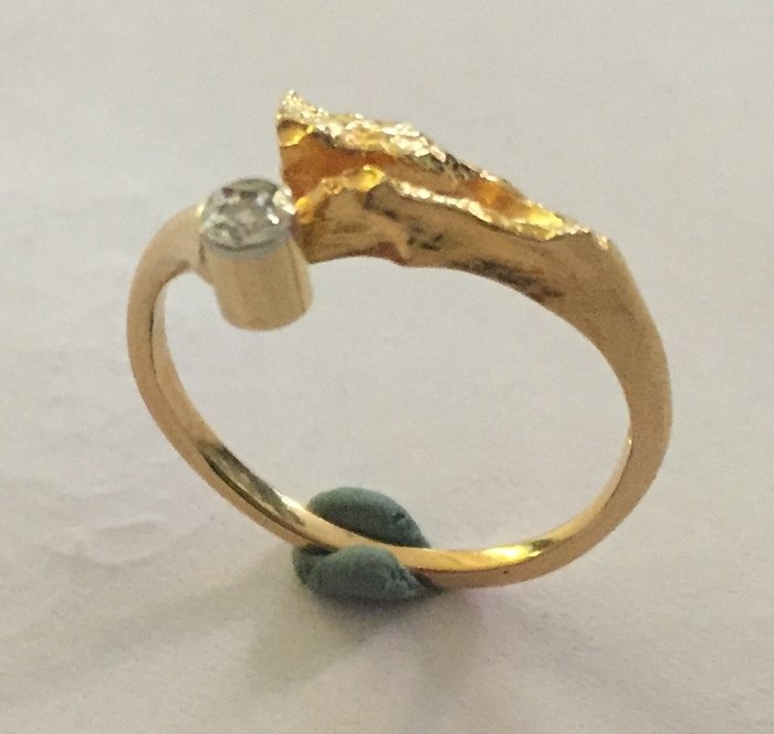 18k Gouden Lapponia ring met een diamant - Finland ca 1990