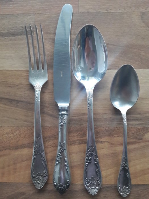 Decorative, 31-piece Russian cutlery - antique - stainless steel silvered - hallmarked