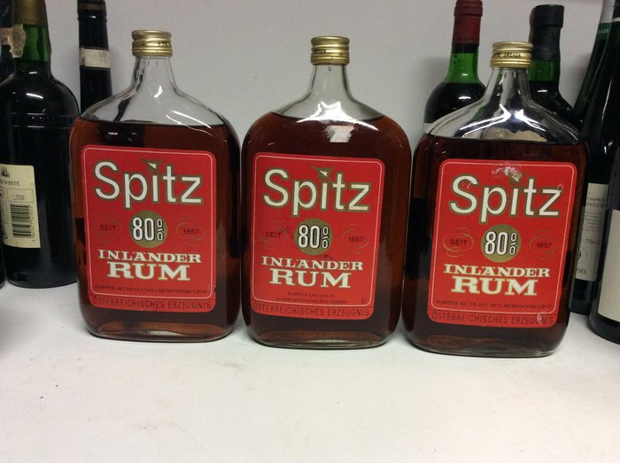 Spitz - Inländer Rum 80% vol. - b. década de 1980 - 1.0 Litro - 3 garrafas
