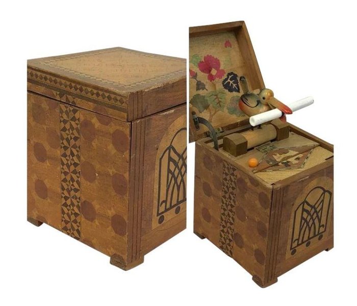 Bird box: sigaretten dispenser met intarsia - Hout - Tweede helft 20e eeuw