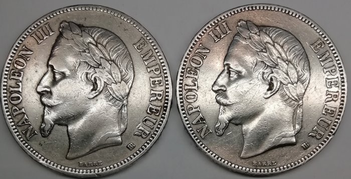 France - 5 Francs 1867-BB Napoleon III (2 monete) - Silver